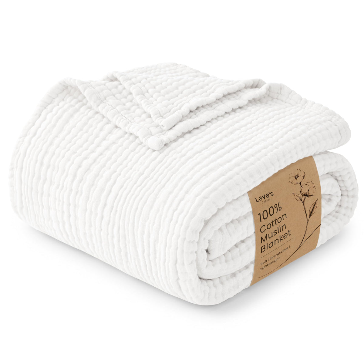 Love's cabin 100% Cotton Muslin Blanket Throw for Couch, Khaki