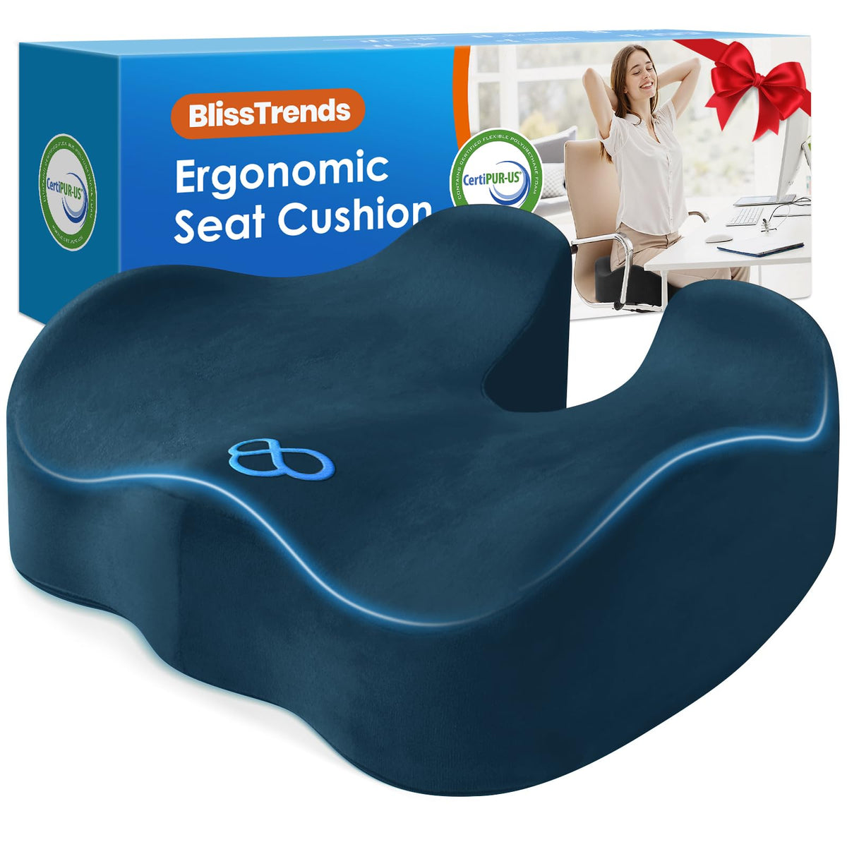 BlissTrends Memory Foam Seat Cushion for Office Chair & Car Seat, Black