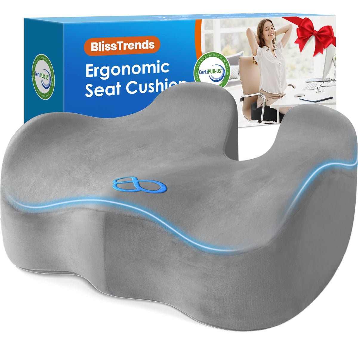 BlissTrends Memory Foam Seat Cushion for Office Chair & Car Seat, Black