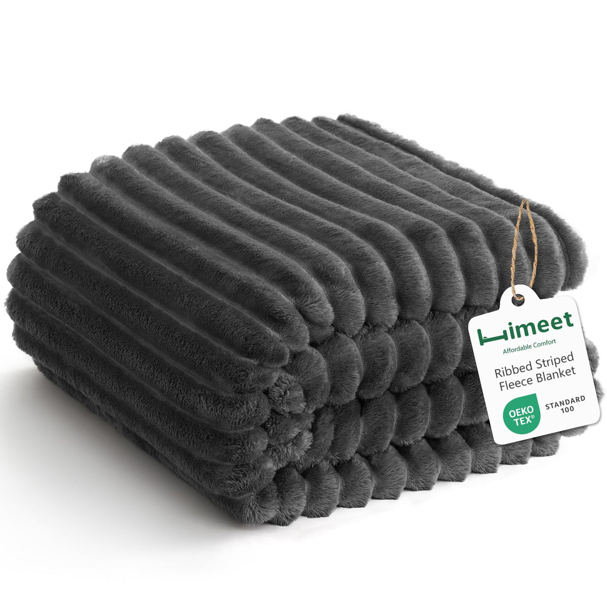 HIMEET Black Throw Blanket for Couch, 300GSM Ribbed Fleece, 50 x 60 Inches