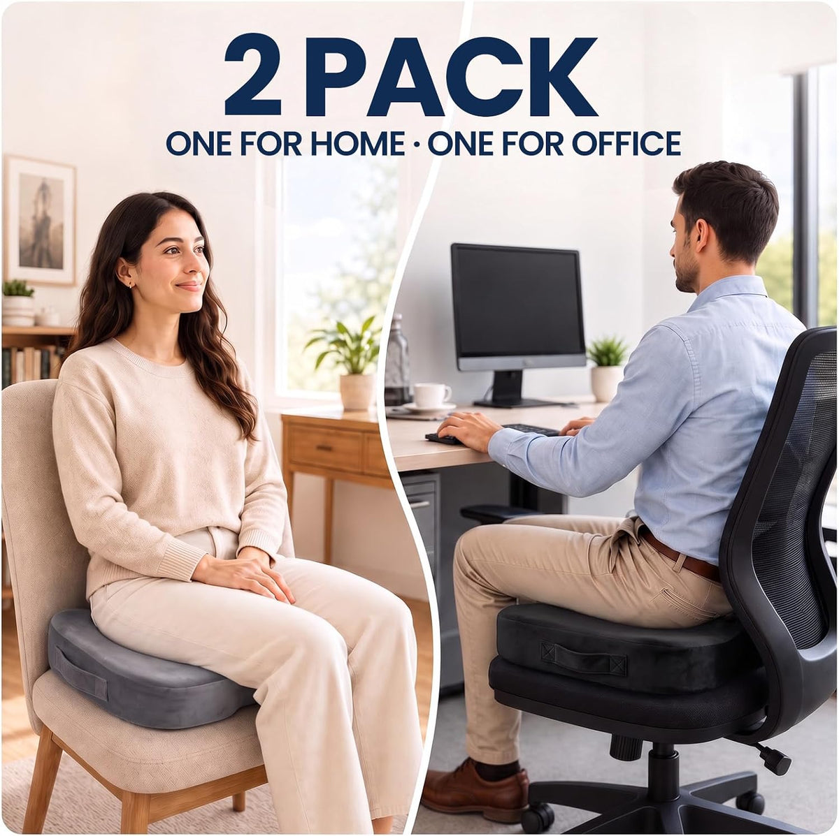 2 PACK Seat Cushion for Office Chair, Memory Foam Chair Cushions Black/Grey