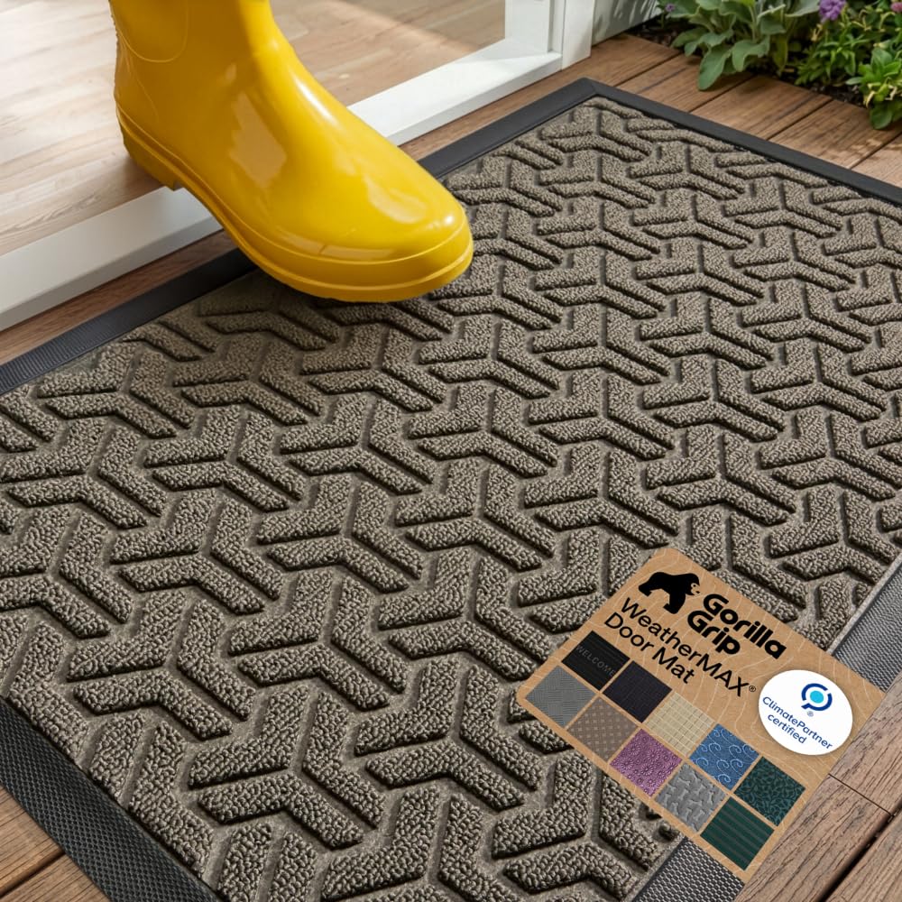 GORILLA GRIP WeatherMAX Door Mat, Indoor and Outdoor Use, Gray Diamond