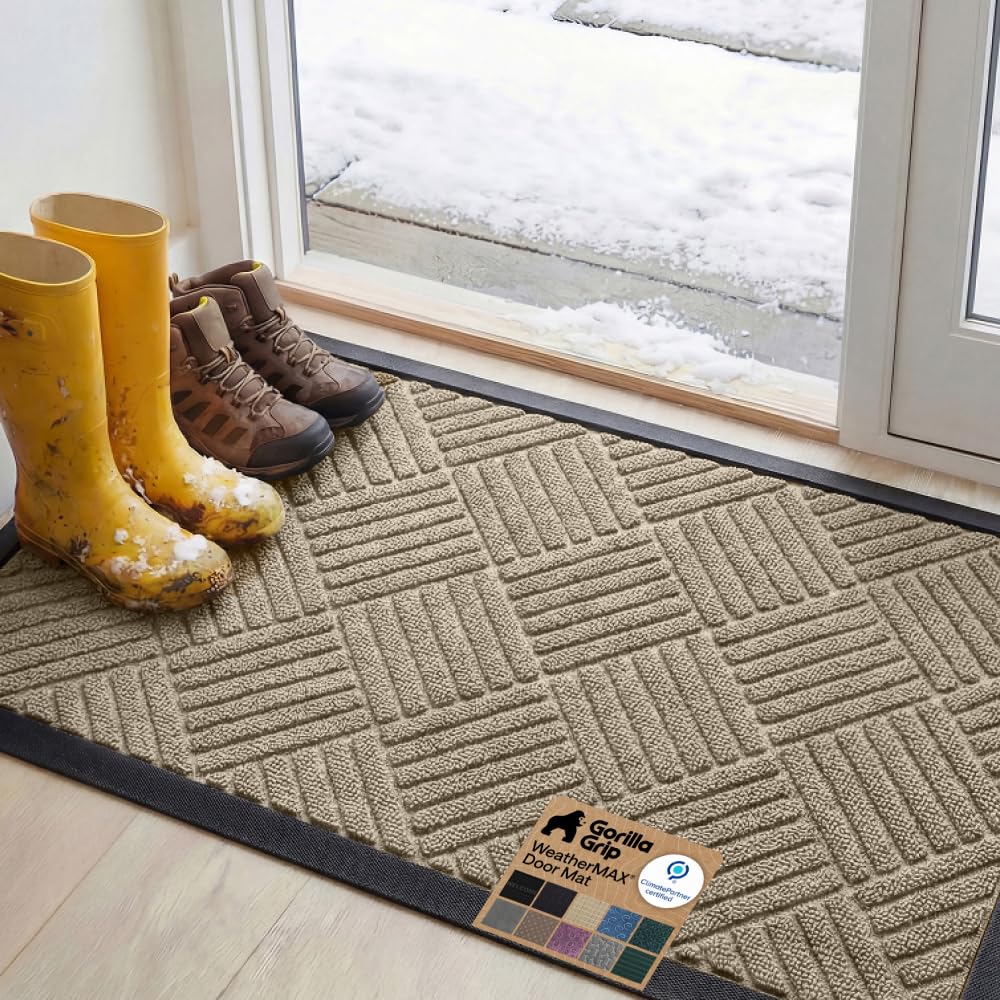 GORILLA GRIP WeatherMAX Door Mat, Indoor and Outdoor Use, Gray Diamond