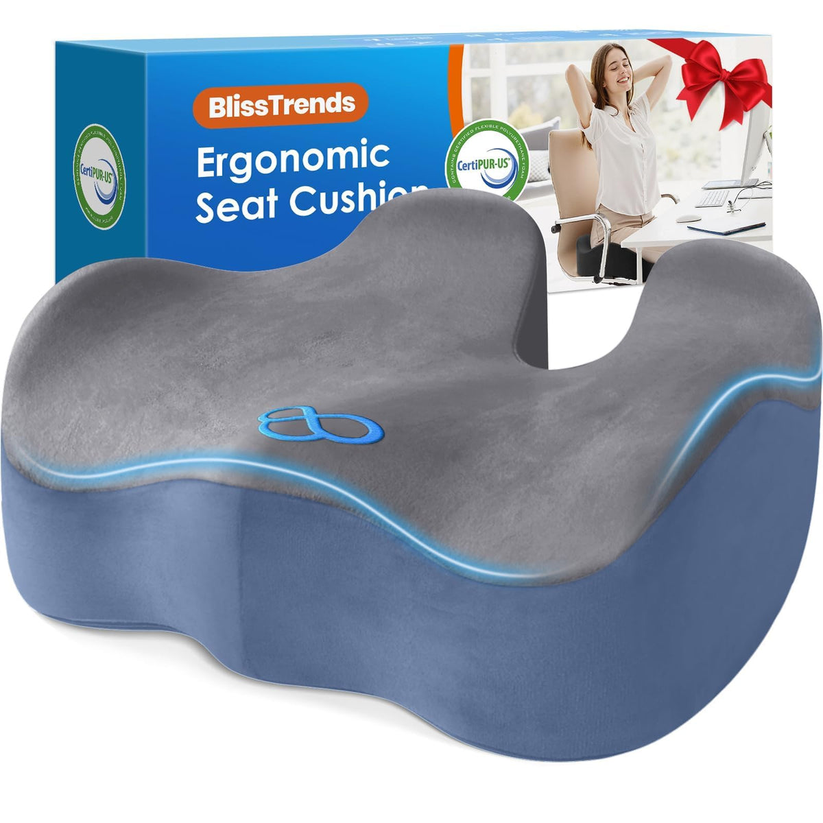 BlissTrends Memory Foam Seat Cushion for Office Chair & Car Seat, Black