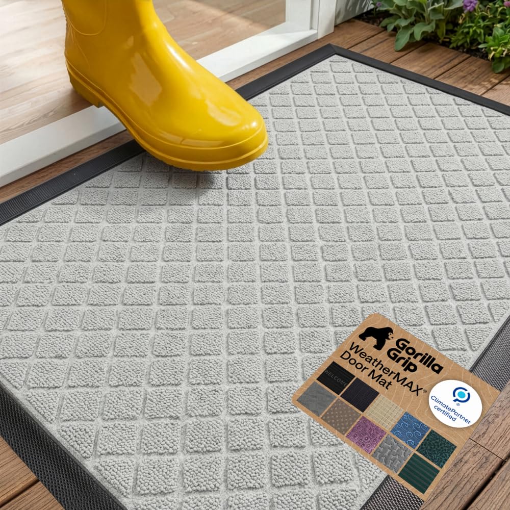 GORILLA GRIP WeatherMAX Door Mat, Indoor and Outdoor Use, Gray Diamond