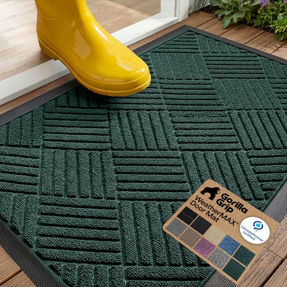 GORILLA GRIP WeatherMAX Door Mat, Indoor and Outdoor Use, Gray Diamond
