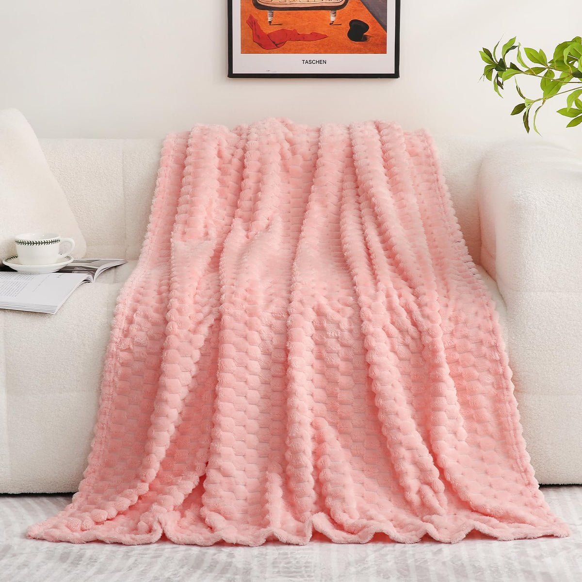 Red Throw Blanket 50"×60" inches Gifts for Mom Fuzzy 3D Jacquard Decorative