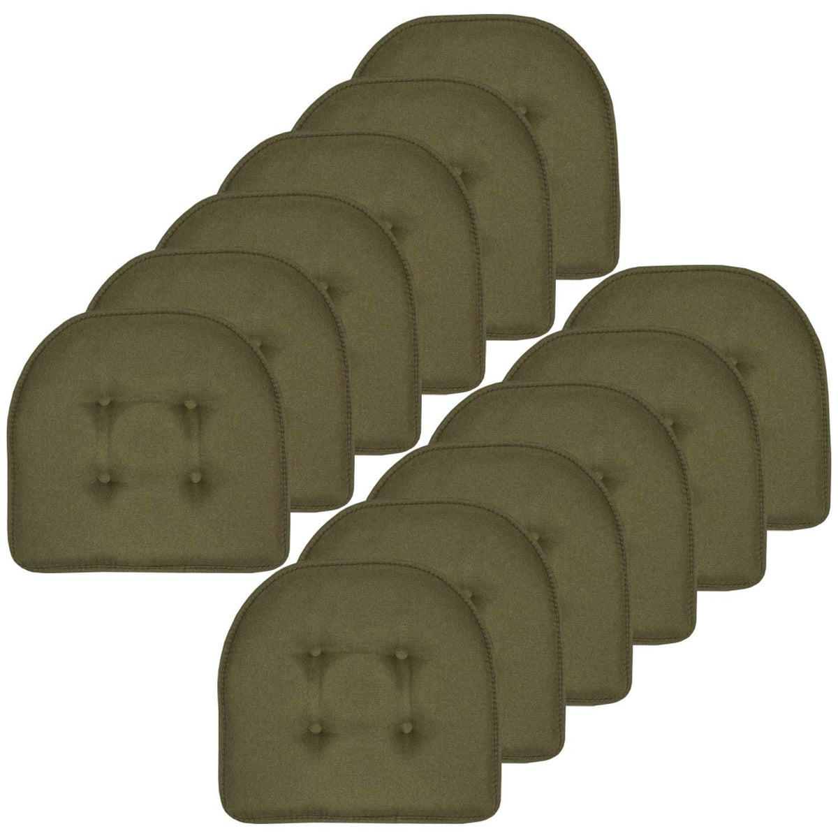 Sweet Home Collection Chair Cushion Memory Foam Pads Tufted Slip Non Skid Rubber Back U-Shaped 17" x 16" Seat Cover, 4 Count (Pack of 1), Army Green