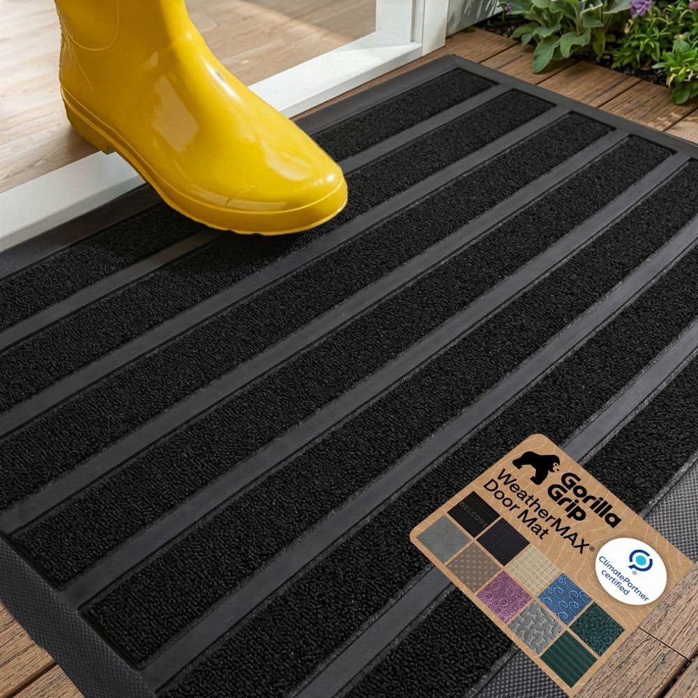 GORILLA GRIP WeatherMAX Door Mat, Indoor and Outdoor Use, Gray Diamond