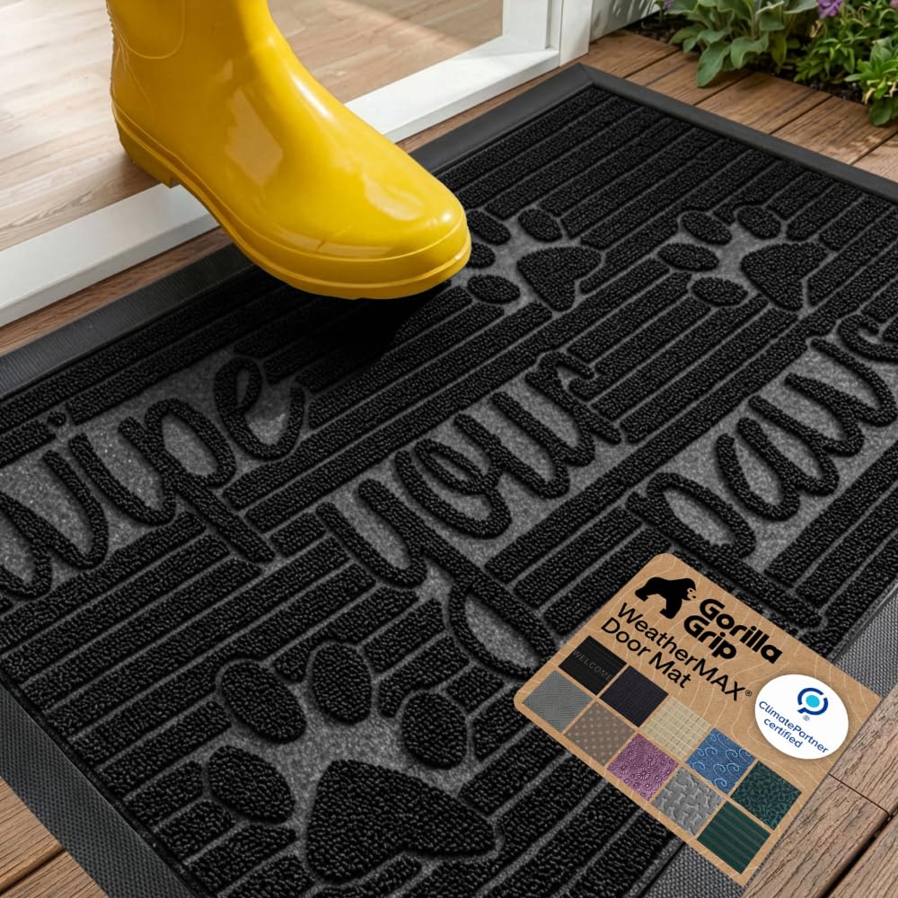 GORILLA GRIP WeatherMAX Door Mat, Indoor and Outdoor Use, Gray Diamond