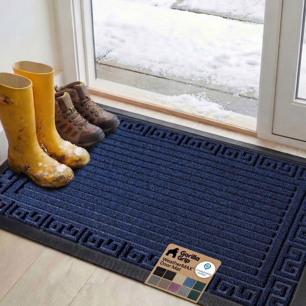 GORILLA GRIP WeatherMAX Door Mat, Indoor and Outdoor Use, Gray Diamond