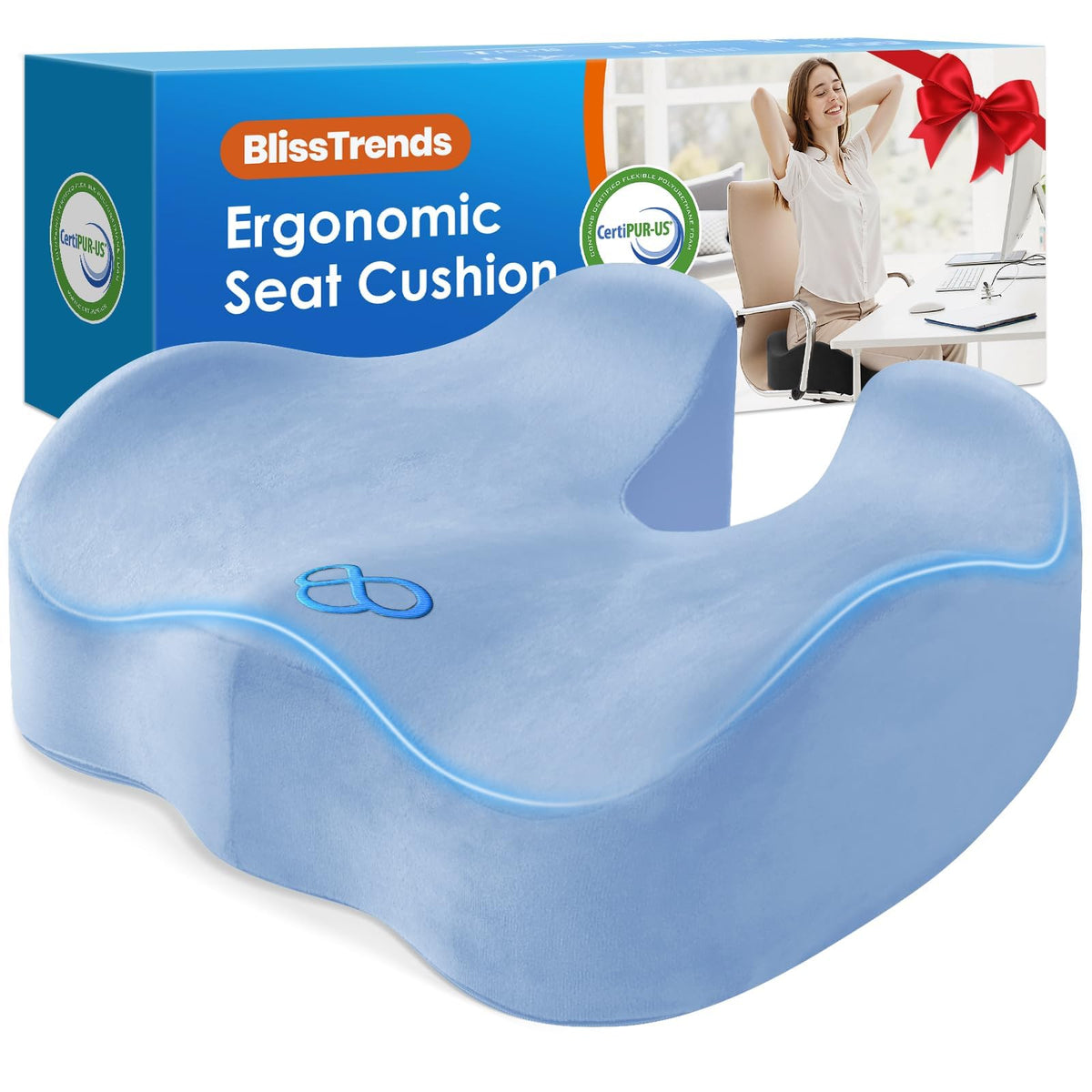 BlissTrends Memory Foam Seat Cushion for Office Chair & Car Seat, Black
