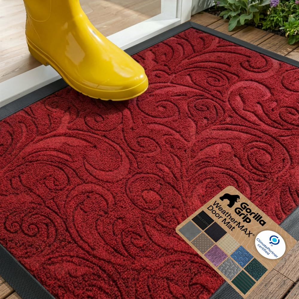 GORILLA GRIP WeatherMAX Door Mat, Indoor and Outdoor Use, Gray Diamond