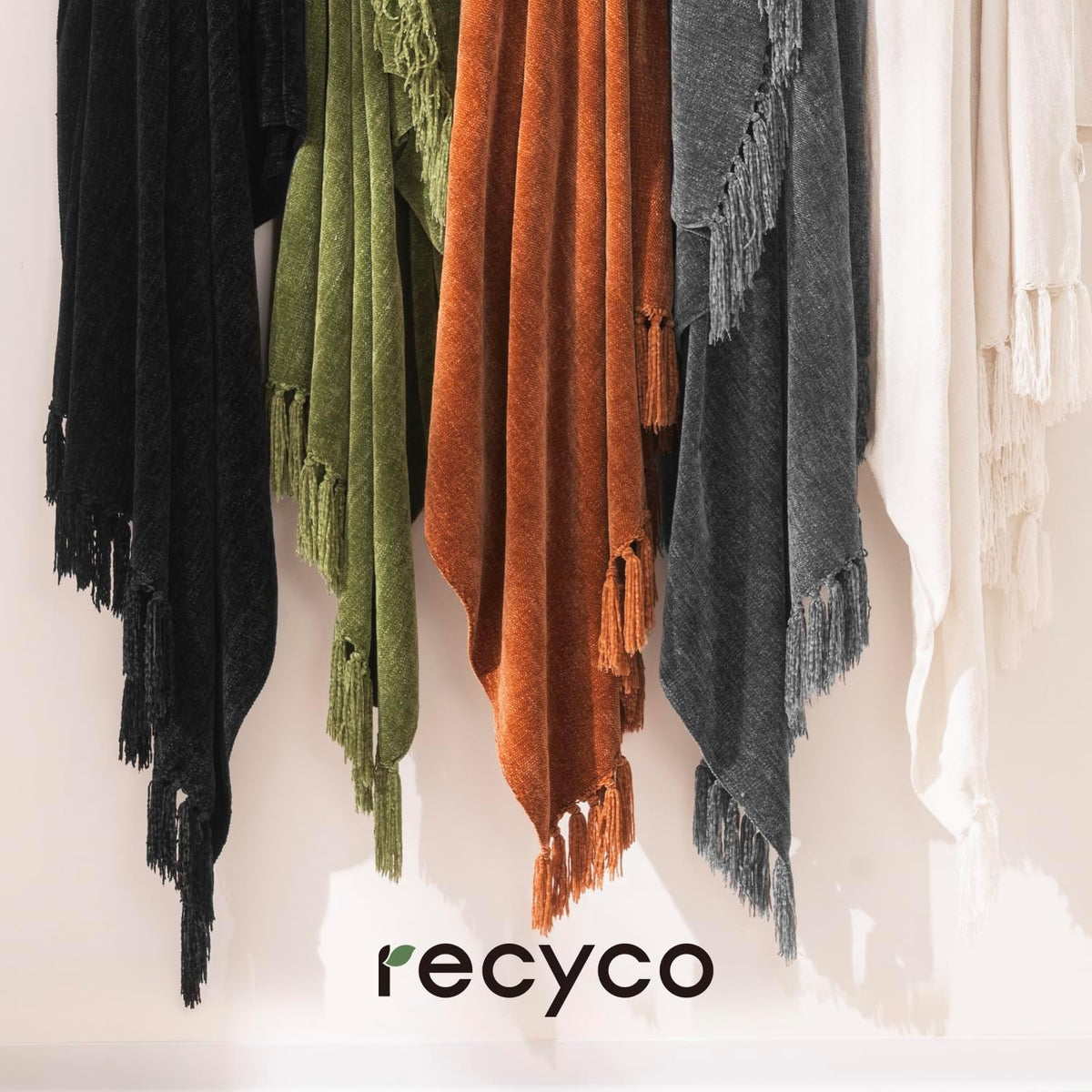 RECYCO Throw Blanket Soft Cozy Chenille Throw Blanket with Fringe Tassel for Couch Sofa Chair Bed Living Room Gift (Rust, 50" x 60")
