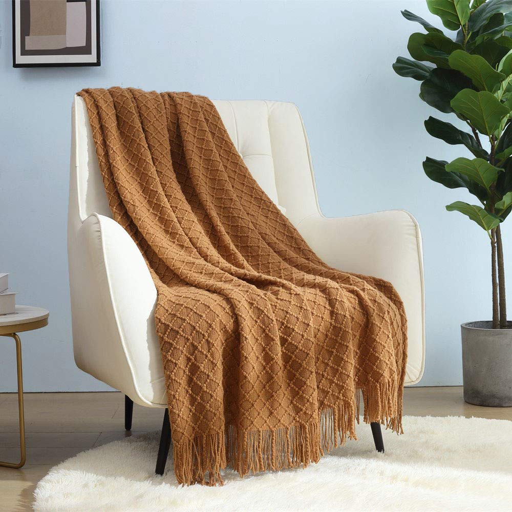 CREVENT Home Decor Rustic Couch Sofa Chair Bed Throw Blanket, Soft Warm Cozy Light Weight for Travelling in Spring Summer (50''X60'' Beige/Ivory)