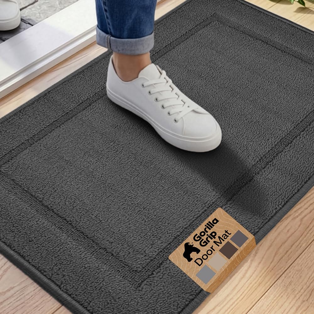 GORILLA GRIP Indoor Door Mat, Rubber Backing Entry Rug 29x17, Gray