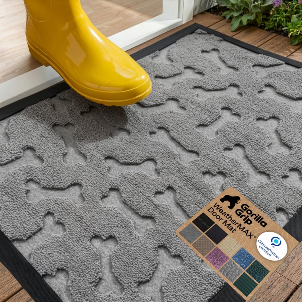GORILLA GRIP WeatherMAX Door Mat, Indoor and Outdoor Use, Gray Diamond