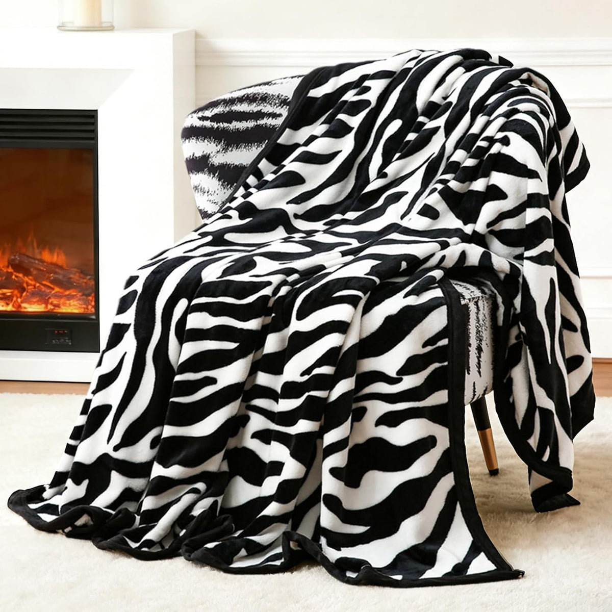 PU MEI Fuzzy Fleece Fall Throw Blanket for Sofa, Couch, Bed, Black and White Zebra Animal Print Blanket - Lightweight Double Sided Cozy Super Soft Blankets, Home Decor Gift, 50 x 60 Inches