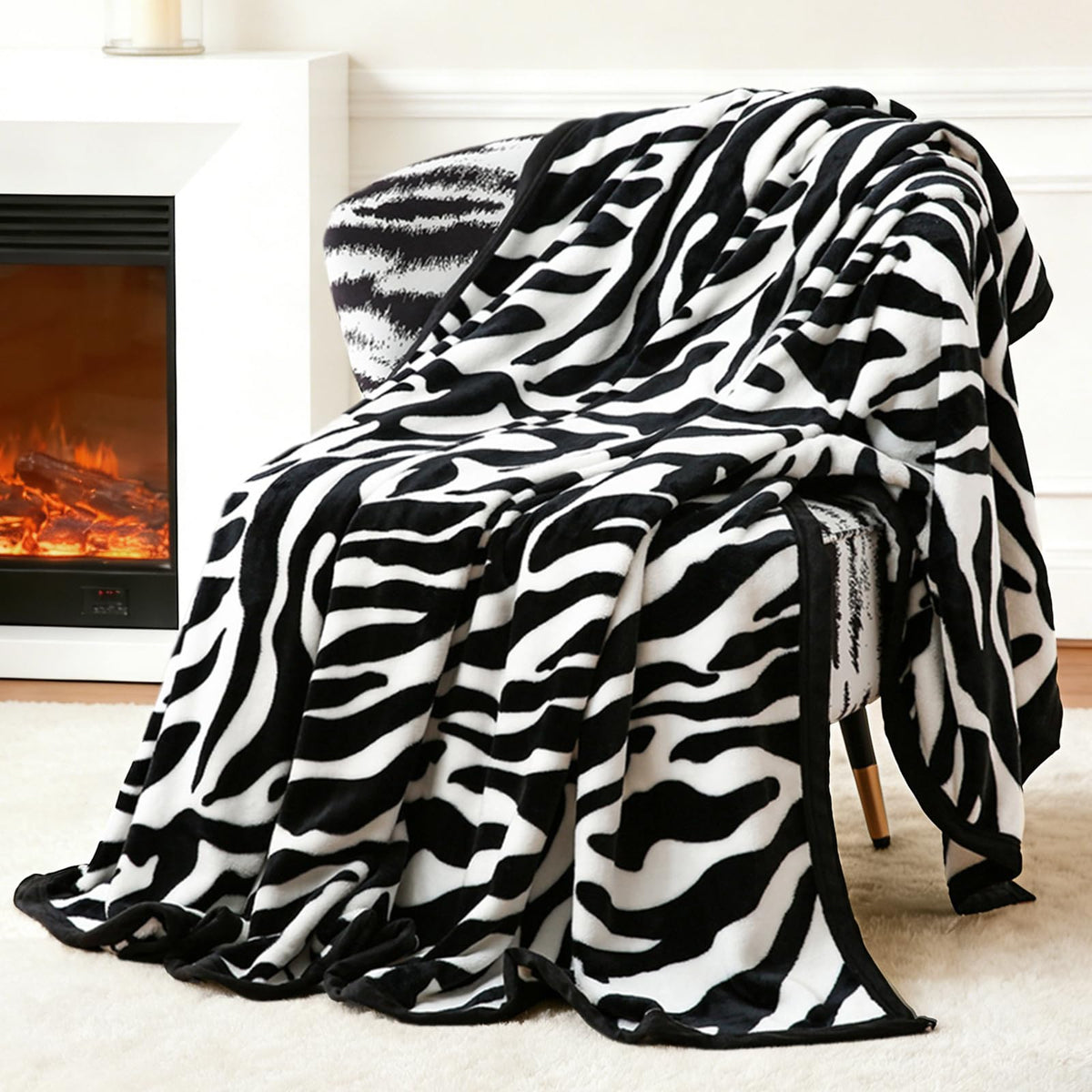 PU MEI Fuzzy Fleece Fall Throw Blanket for Sofa, Couch, Bed, Black and White Zebra Animal Print Blanket - Lightweight Double Sided Cozy Super Soft Blankets, Home Decor Gift, 50 x 60 Inches