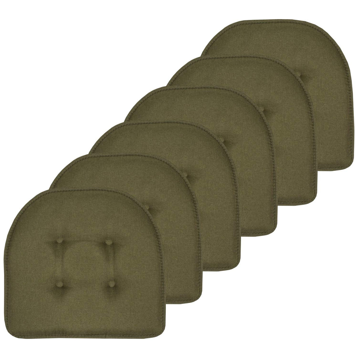 Sweet Home Collection Chair Cushion Memory Foam Pads Tufted Slip Non Skid Rubber Back U-Shaped 17" x 16" Seat Cover, 4 Count (Pack of 1), Army Green