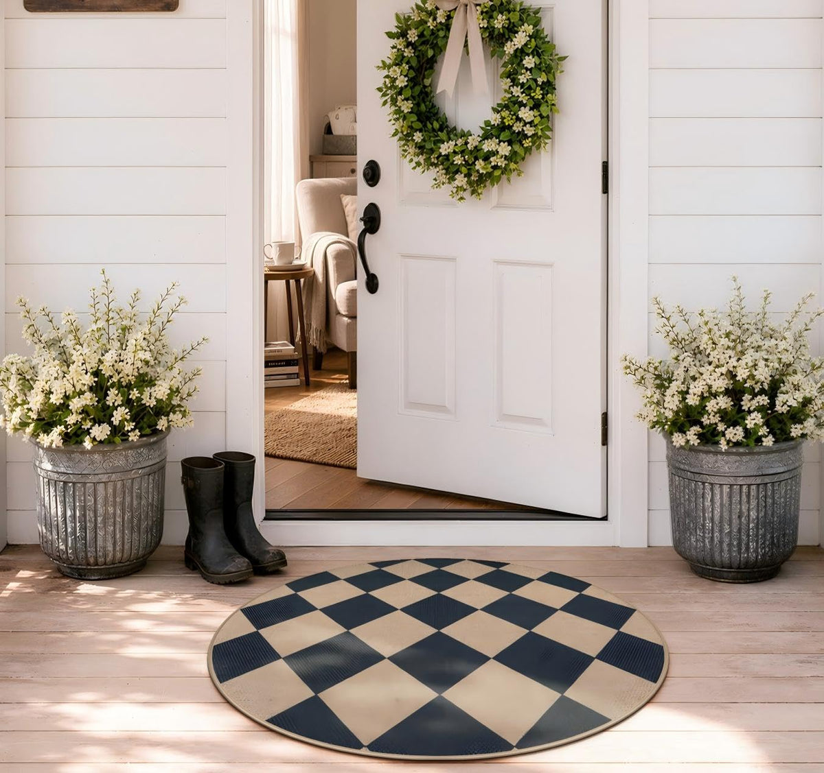 Lahome Checkered Easy Jute Non Slip Front Door Mat, 2x3 Kitchen Rug Neutral Small Throw Rug, Farmhouse Diamond Washable Non Shedding Low Pile Black Floor Carpet for Entryway Front Porch Doorway