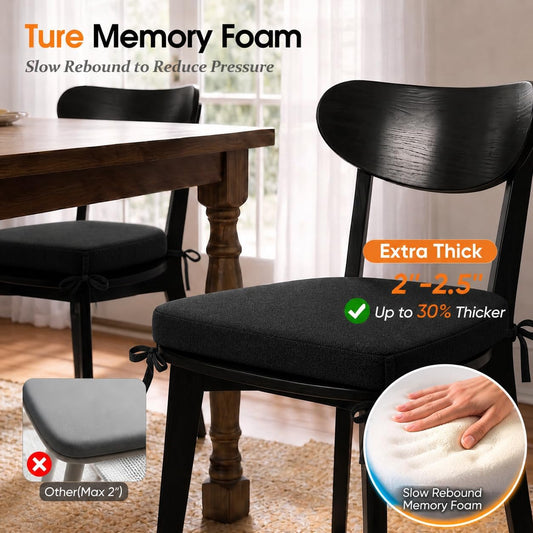 2.5" Memory Foam Dining Chair Cushions 17'' x 16'' Set of 4, Black