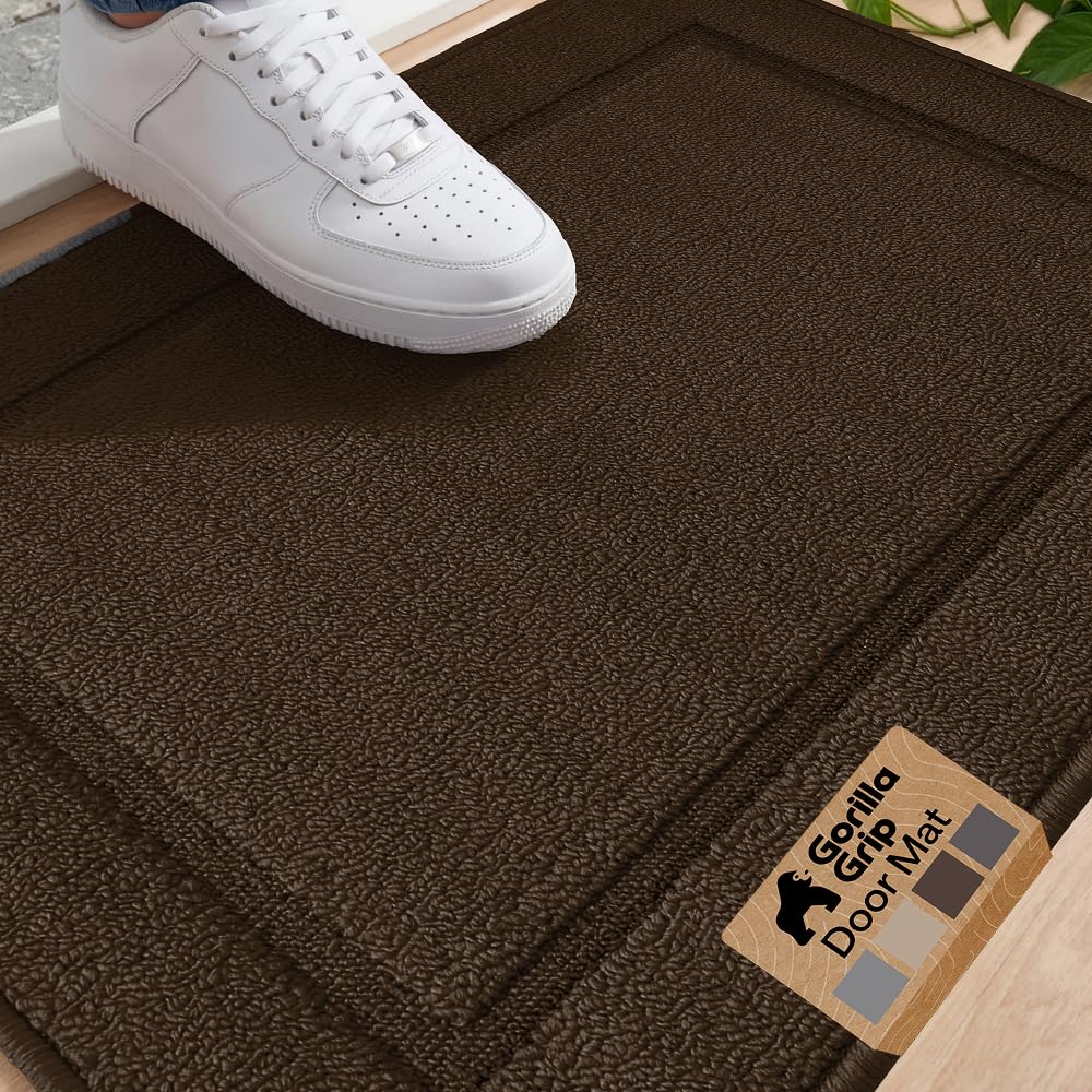 GORILLA GRIP Indoor Door Mat, Rubber Backing Entry Rug 29x17, Gray