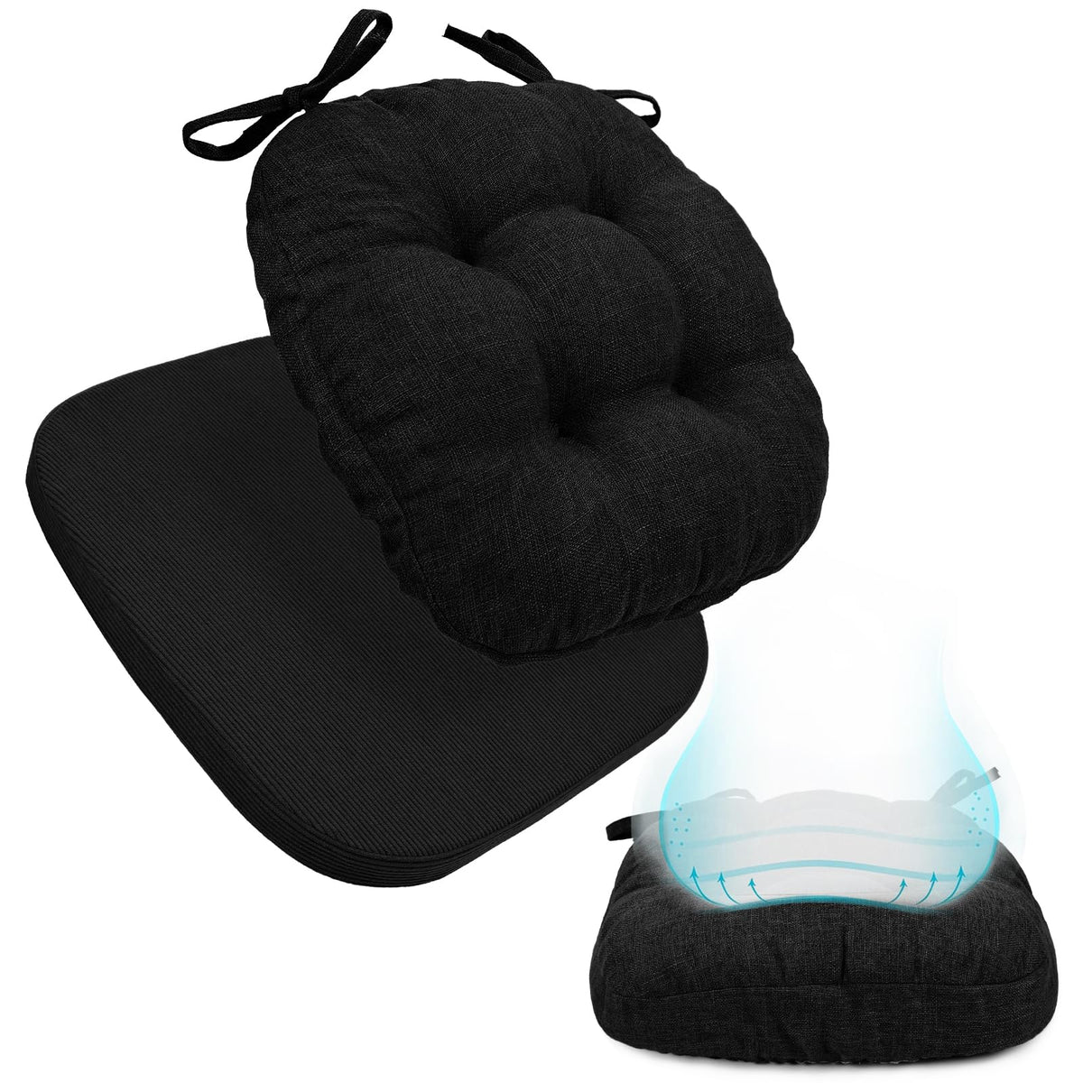BUYUE 2-in-1 Chair Cushion for Dining Chair – Detachable Double-Layer, Use as 2 Seat Pads or 1 Extra-Thick Pad, Latex Foam, Non-Slip, Beige