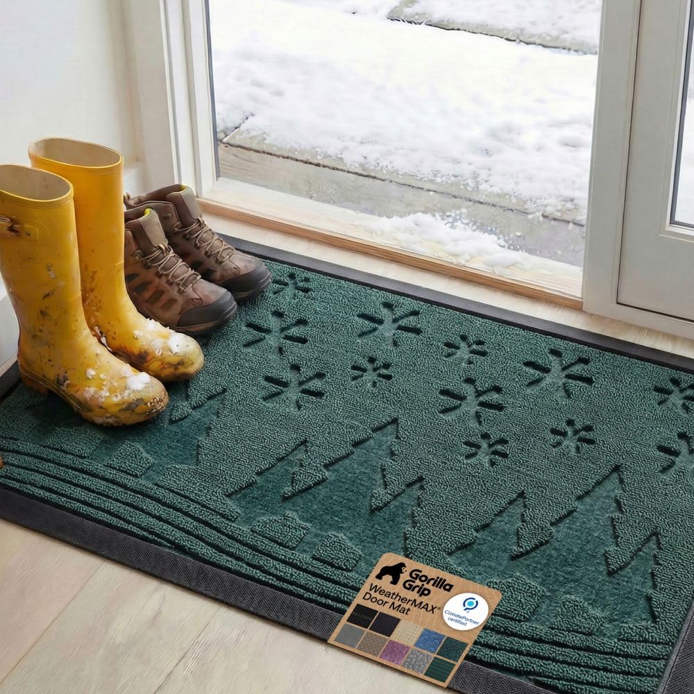 GORILLA GRIP WeatherMAX Door Mat, Indoor and Outdoor Use, Gray Diamond