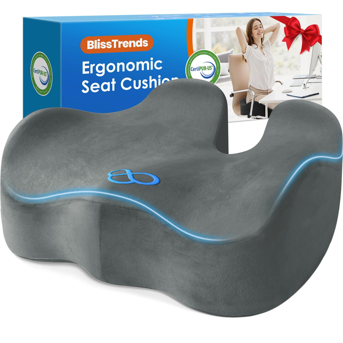 BlissTrends Memory Foam Seat Cushion for Office Chair & Car Seat, Black