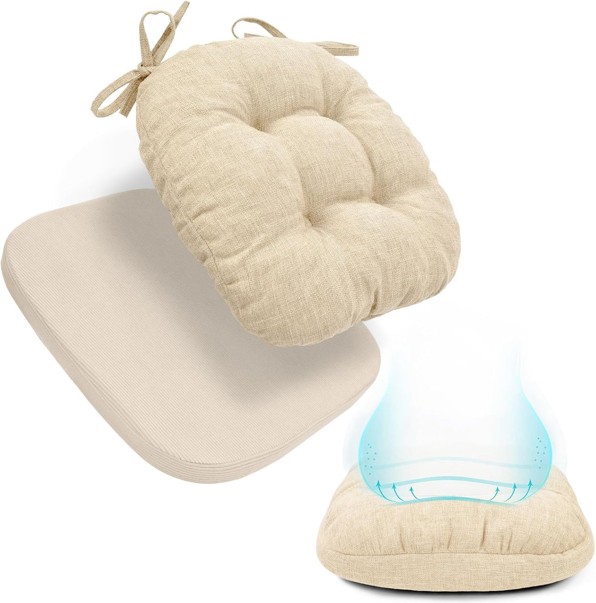 BUYUE 2-in-1 Chair Cushion for Dining Chair – Detachable Double-Layer, Use as 2 Seat Pads or 1 Extra-Thick Pad, Latex Foam, Non-Slip, Beige