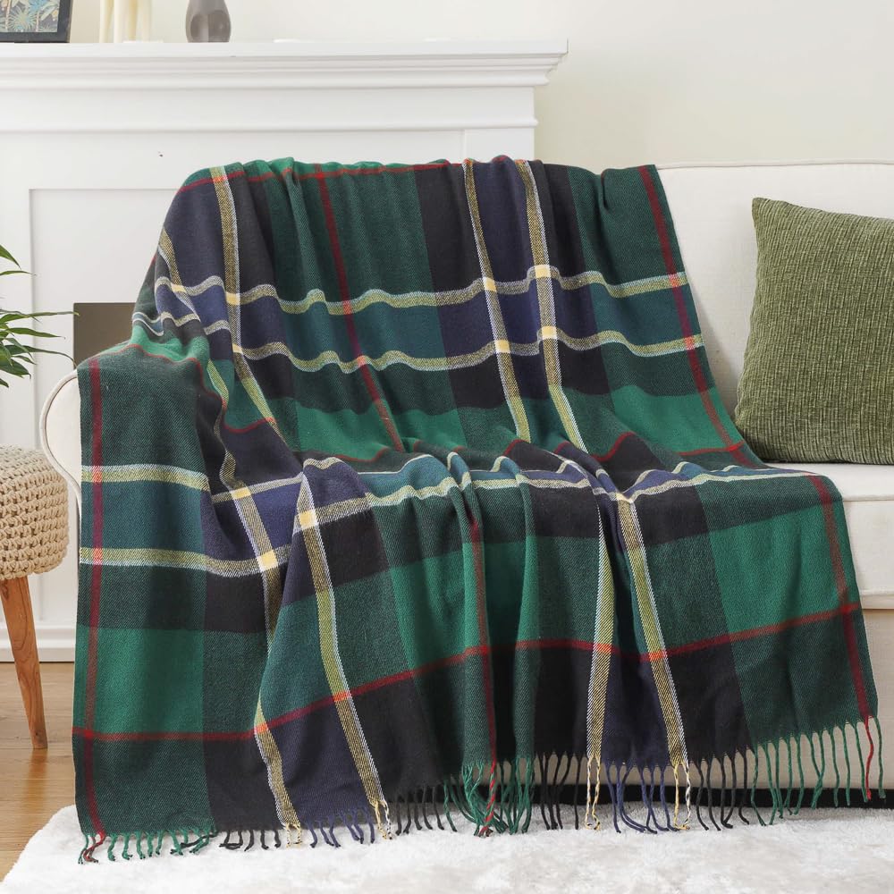 Fall Plaid Throw Blanket for Couch, Rustic Knit Throw Blanket 50"x60"