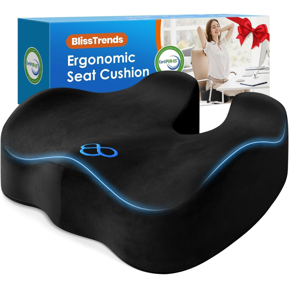 BlissTrends Memory Foam Seat Cushion for Office Chair & Car Seat, Black