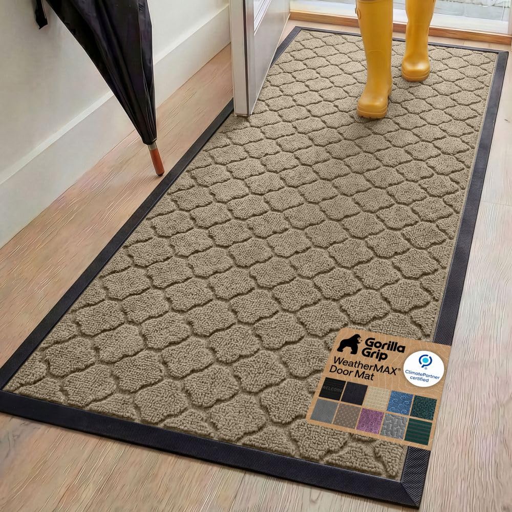 GORILLA GRIP WeatherMAX Door Mat, Indoor and Outdoor Use, Gray Diamond