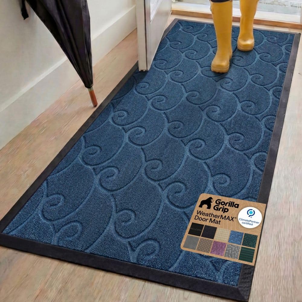 GORILLA GRIP WeatherMAX Door Mat, Indoor and Outdoor Use, Gray Diamond