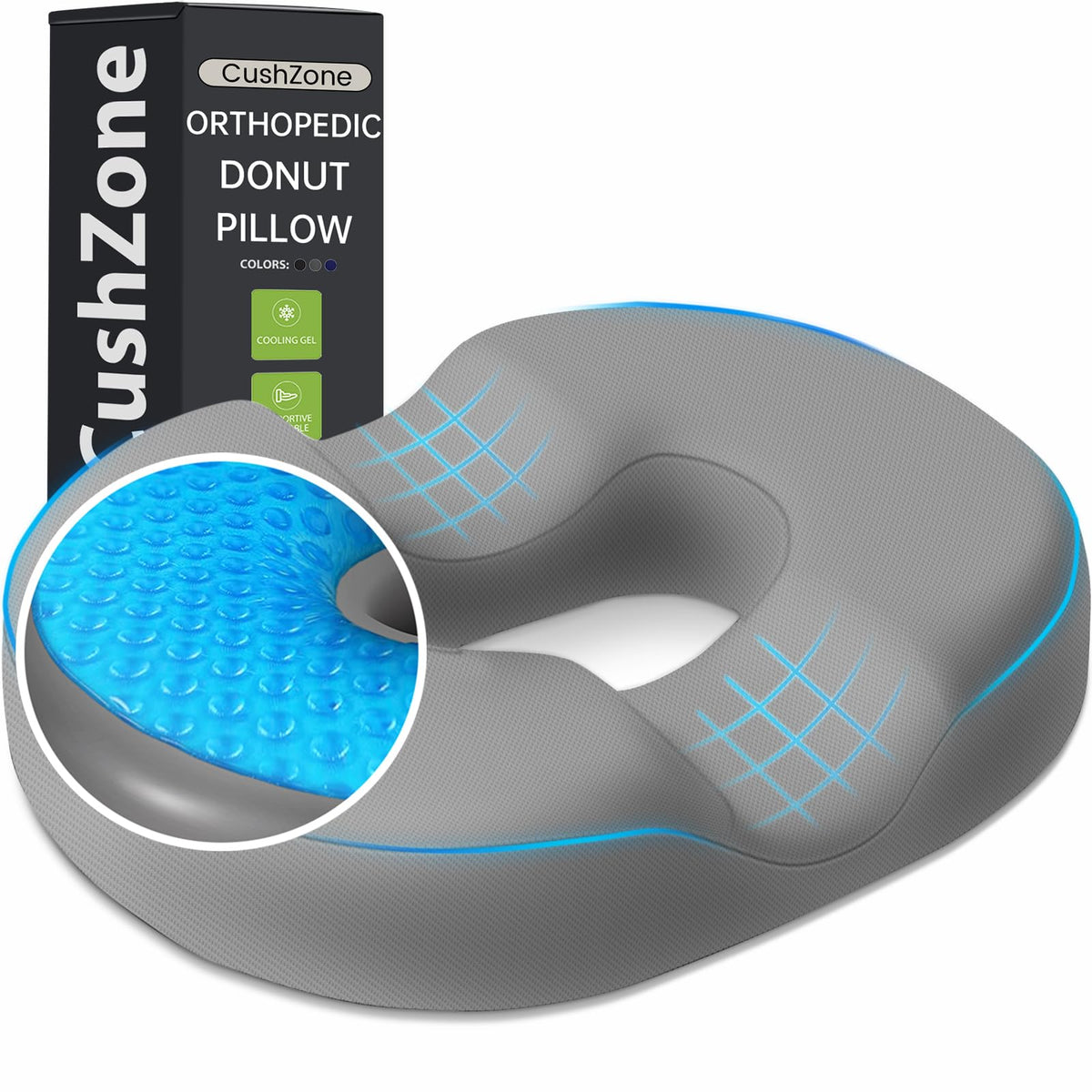 Donut Pillow Seat Cushion, Cooling Gel Memory Foam Chair Cushion, Black