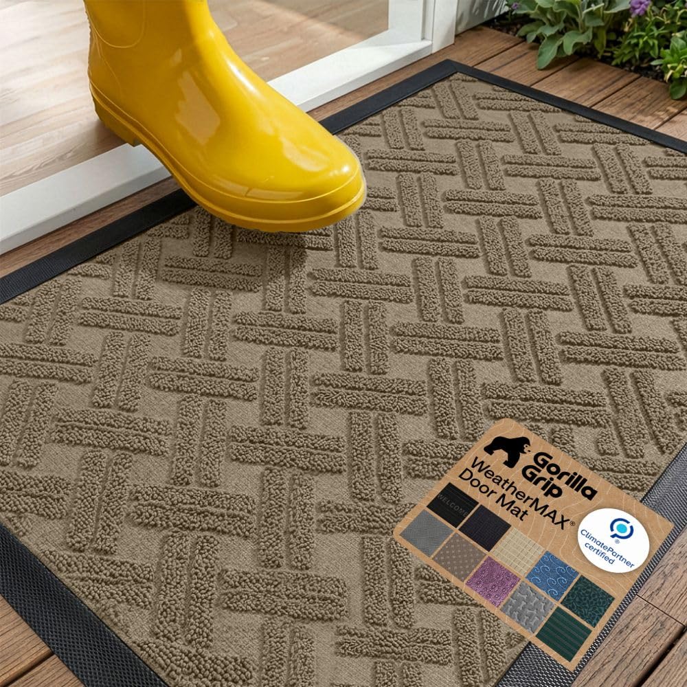 GORILLA GRIP WeatherMAX Door Mat, Indoor and Outdoor Use, Gray Diamond