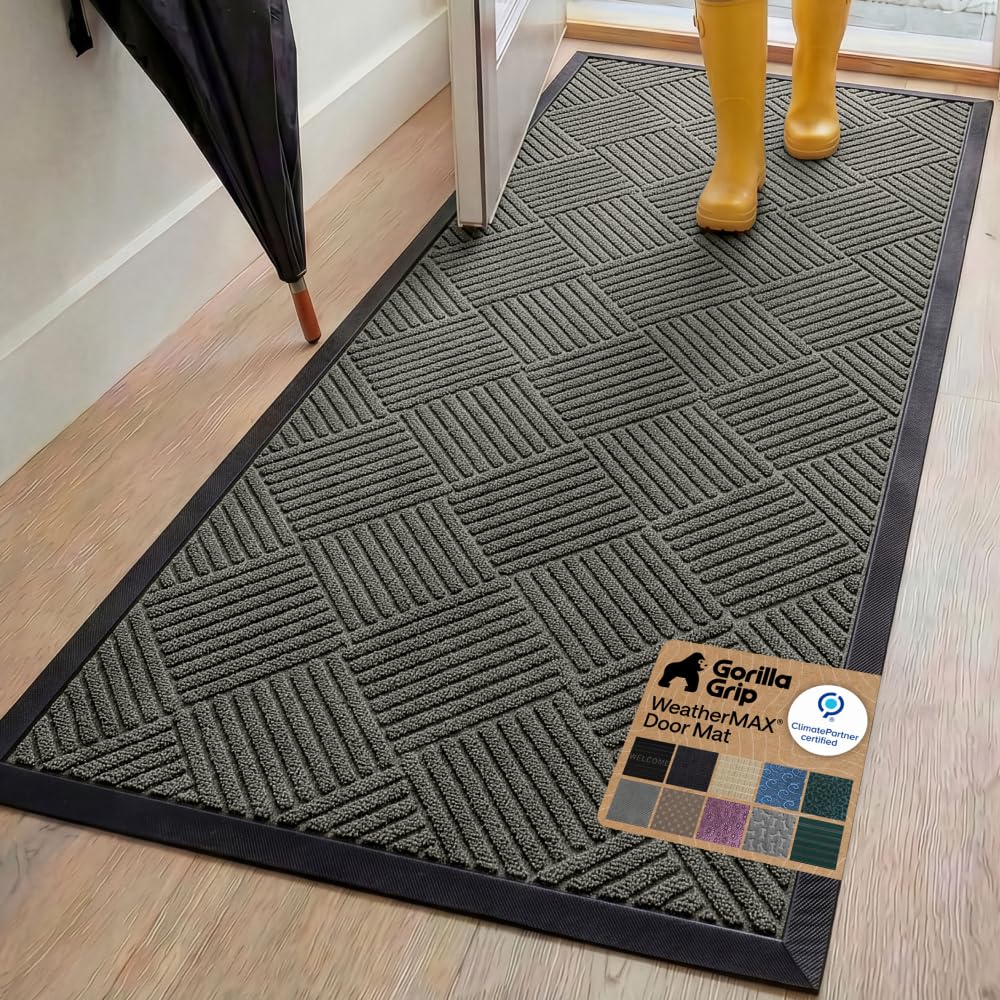 GORILLA GRIP WeatherMAX Door Mat, Indoor and Outdoor Use, Gray Diamond