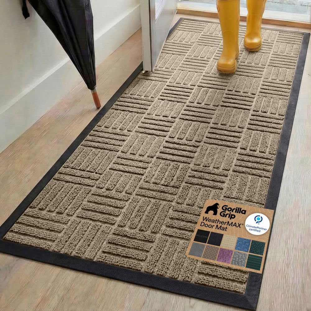 GORILLA GRIP WeatherMAX Door Mat, Indoor and Outdoor Use, Gray Diamond