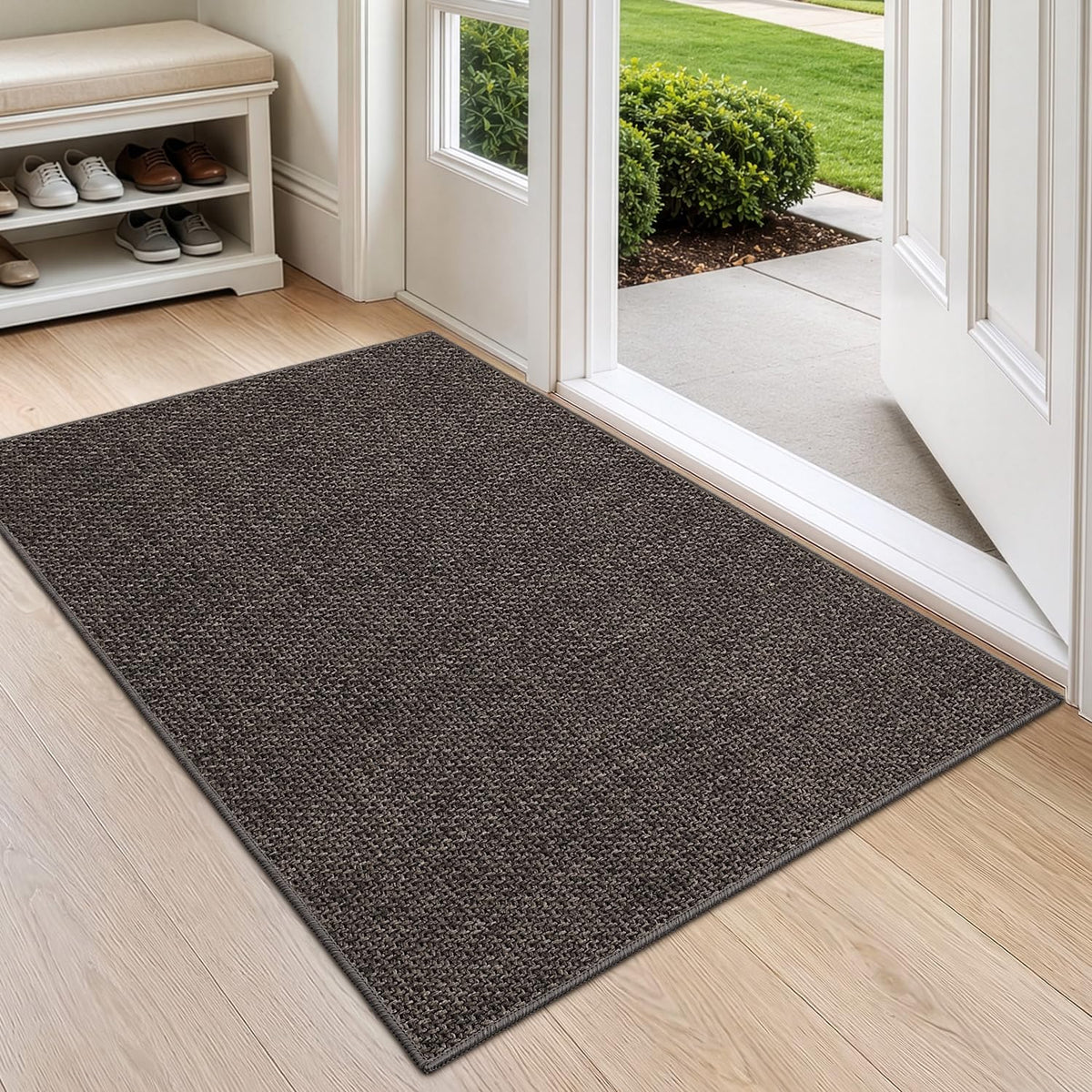 DEXI Thin Door Mat Indoor Entrance 24x36, Non Slip Entryway Mat, Dark Beige