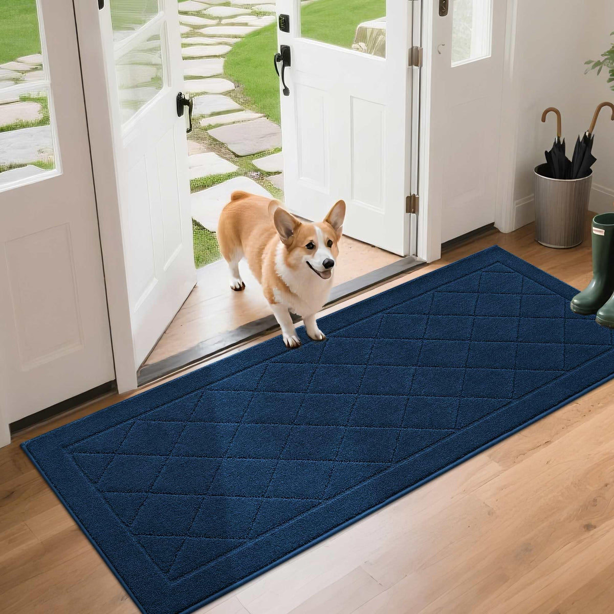 BEQHAUSE Dirt Trapper Door Mat 20" x 32", Doormat Non-Slip, Navy Blue