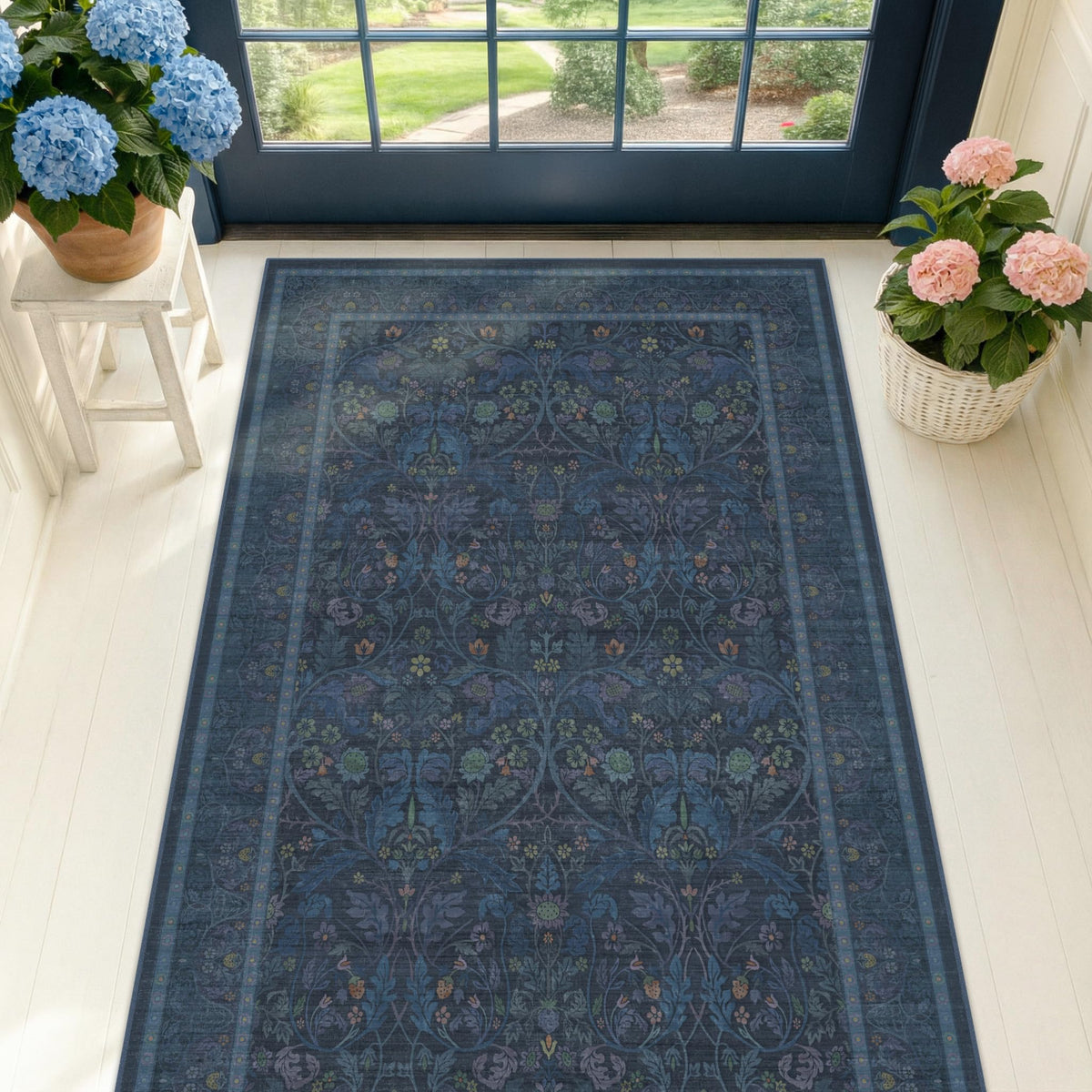 Dark Brown 2x3 Washable Entry Rug, Throw Small Rugs for Entryway Kitchen Bathroom Indoor Door Mat, Farmhouse Floral & Botanical Door Mats, Low Pile Soft Stain Resistant Carpet