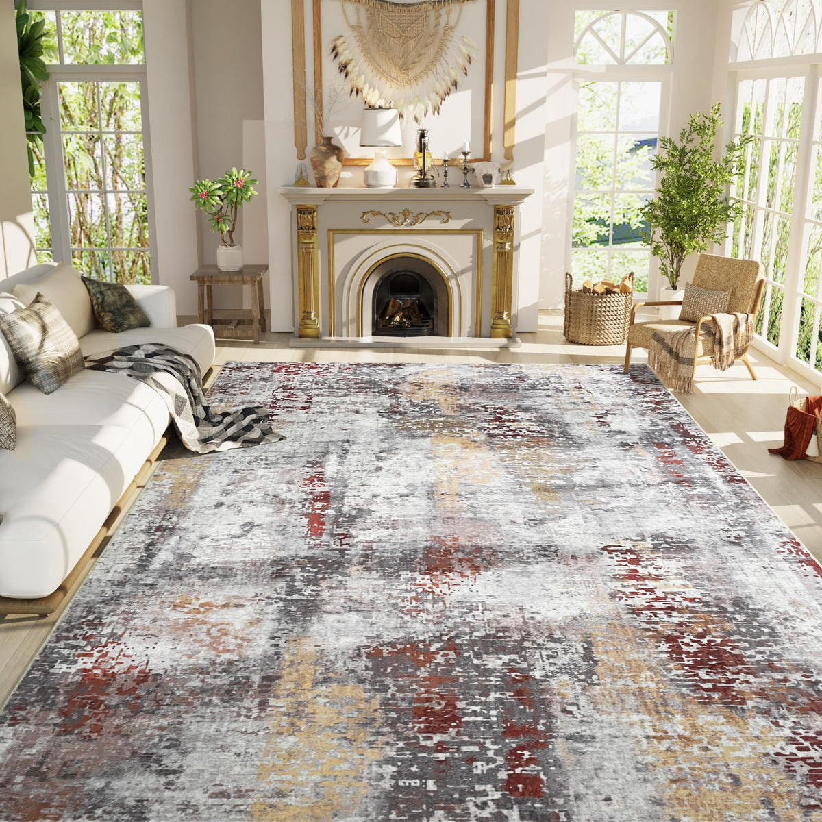 Entrance Rugs Indoor 2x3 Grey Entry Rug Washable Abstract Small Area Rug Non-Slip Low Pile Throw Rugs for Entryway, Kitchen Floor, Front Door Indoor Door Mat, Bathroom, Bedroom Bedside