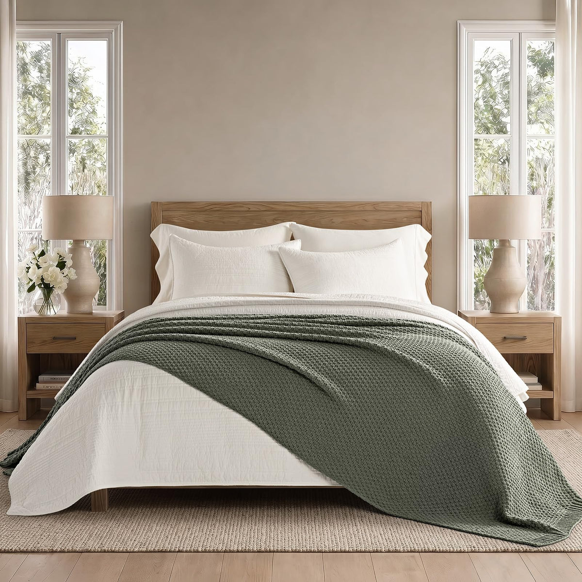 EVERGRACEHOME Chunky Chenille Knit Throw Blanket, 50 x 60, Beige