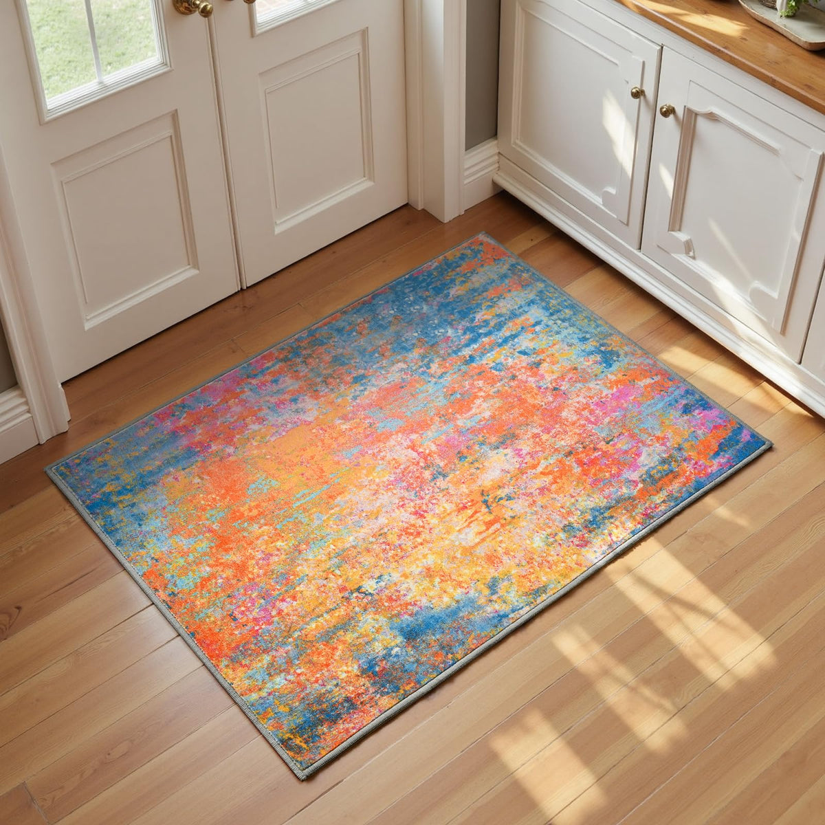 Entrance Rugs Indoor 2x3 Grey Entry Rug Washable Abstract Small Area Rug Non-Slip Low Pile Throw Rugs for Entryway, Kitchen Floor, Front Door Indoor Door Mat, Bathroom, Bedroom Bedside