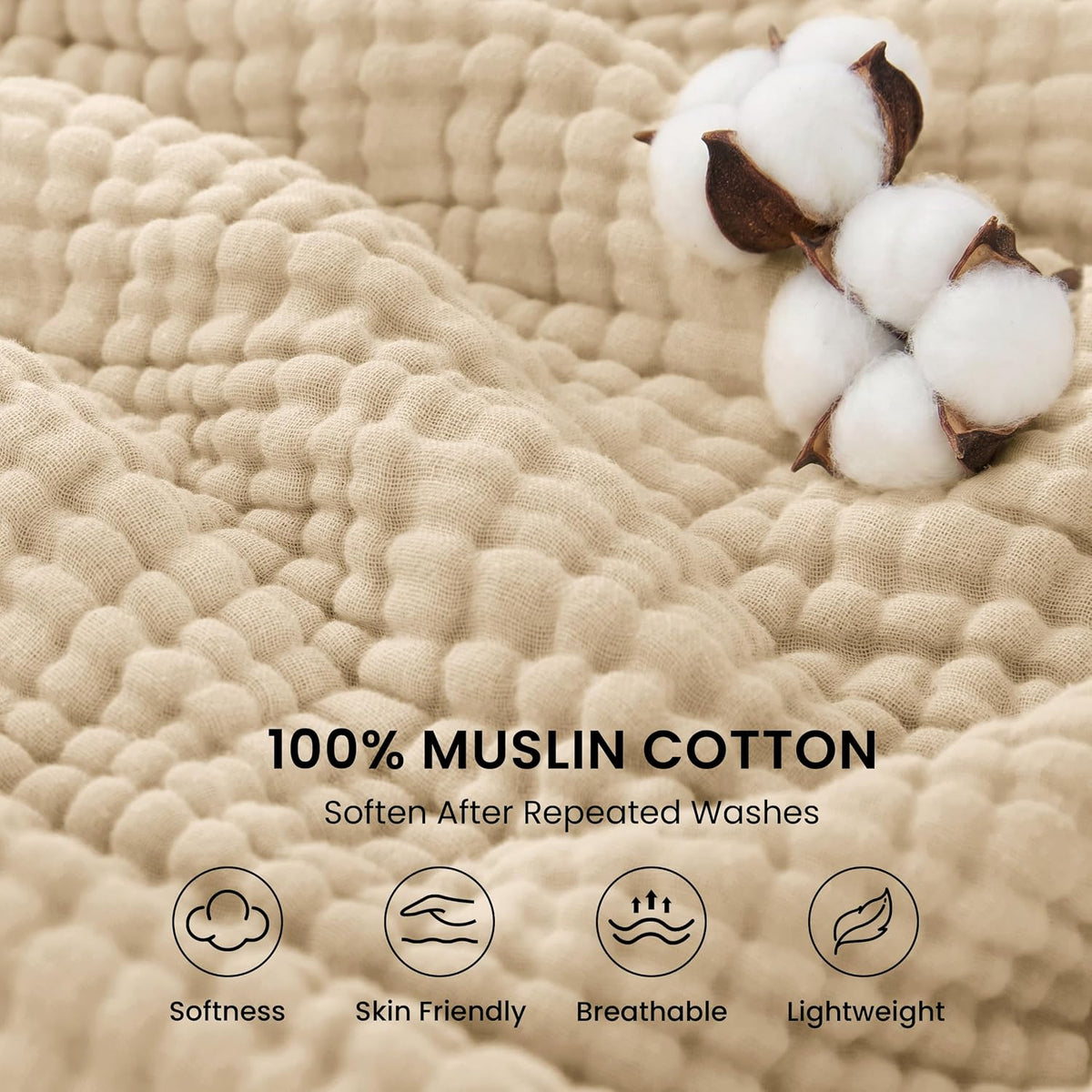 Love's cabin 100% Cotton Muslin Blanket Throw for Couch, Khaki