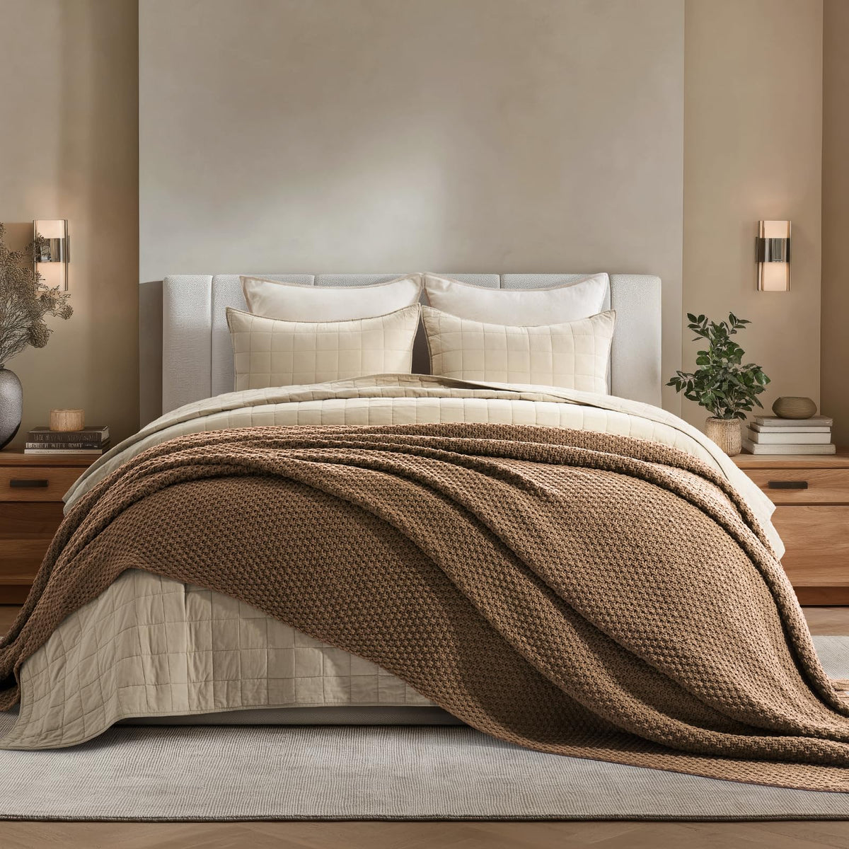 EVERGRACEHOME Chunky Chenille Knit Throw Blanket, 50 x 60, Beige