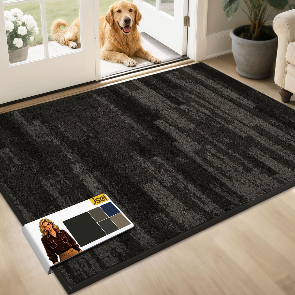 JSEI Dirt Trapper Door Mat 24"x36", Non-Slip Doormat, Blue