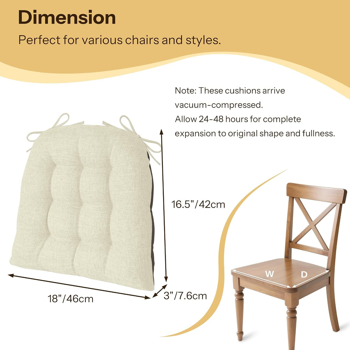 Chair Cushions for Dining Chairs Set of 2 18x16.5x3 in Beige