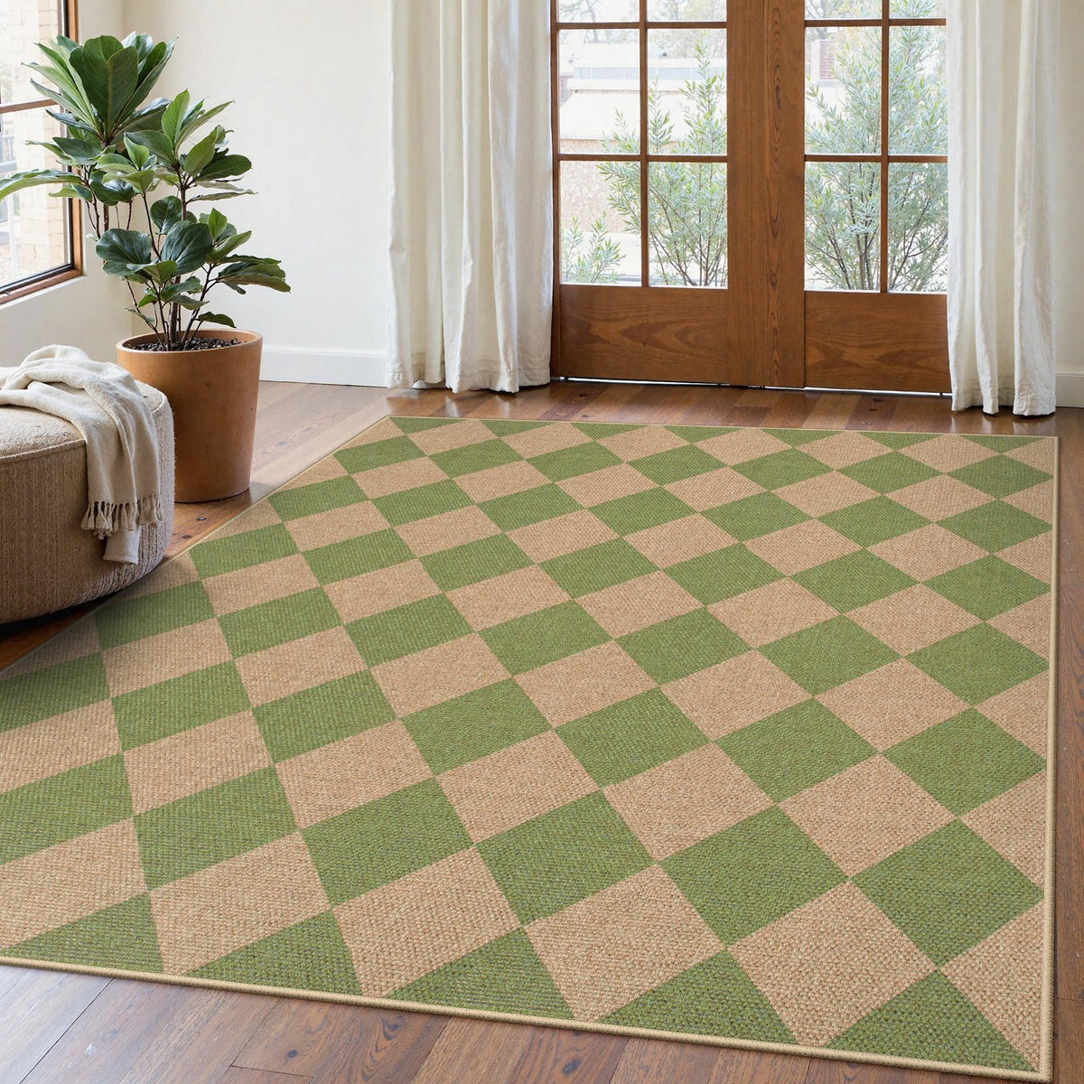 Lahome Checkered Easy Jute Non Slip Front Door Mat, 2x3 Kitchen Rug Neutral Small Throw Rug, Farmhouse Diamond Washable Non Shedding Low Pile Black Floor Carpet for Entryway Front Porch Doorway